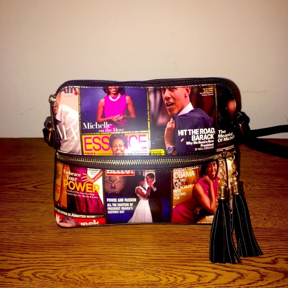 FLOTUS Mini Crossbody Handbag (Michelle Obama Glossy Magazine Cover Collage)